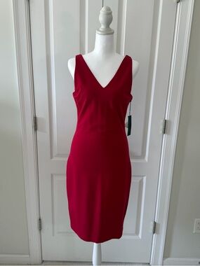 White House Black Market Aura Collection Crimson V-Neck Sheath Dress